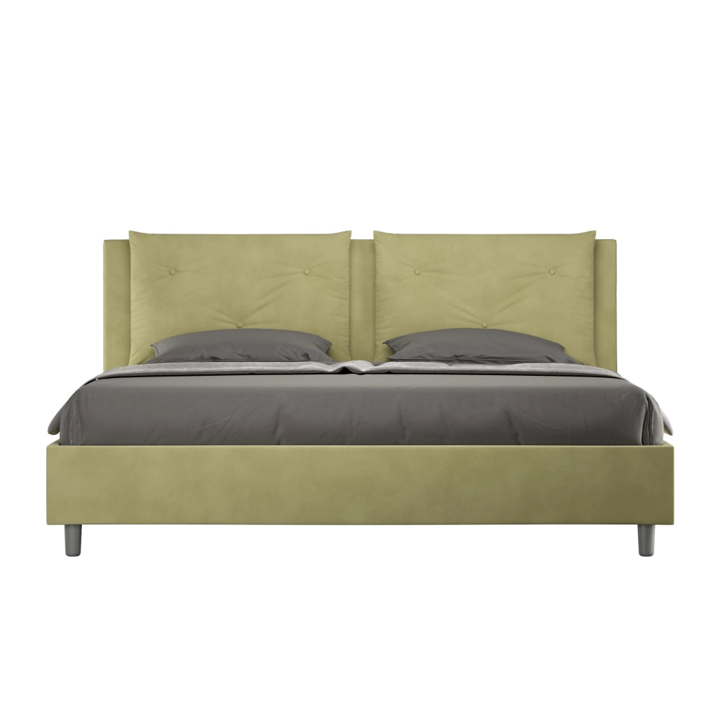 BS COM Letto matrimoniale king size contenitore imbottito 200x200 microfibra tè verde