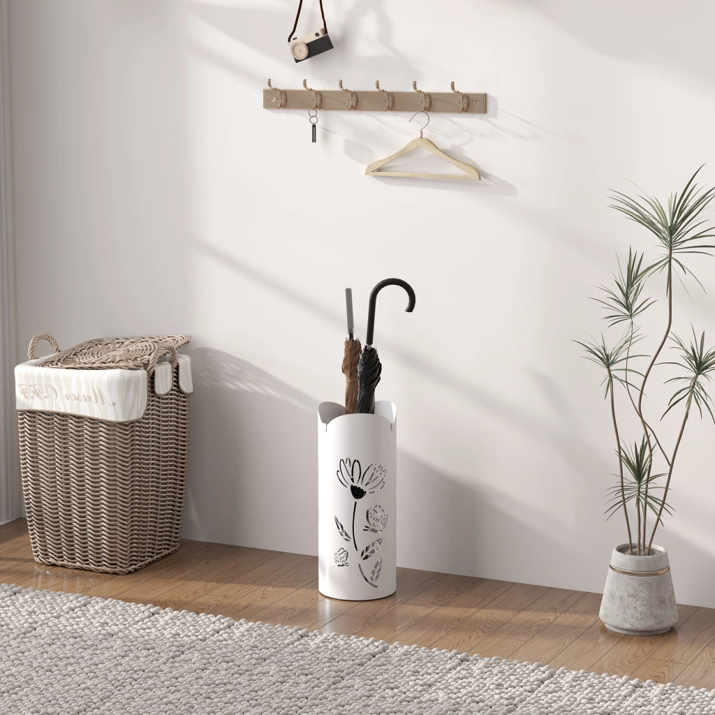 Portaombrelli in Acciaio con Ganci e Bandeja ¨C Minimal ¨C 17x17x41 cm Bianco