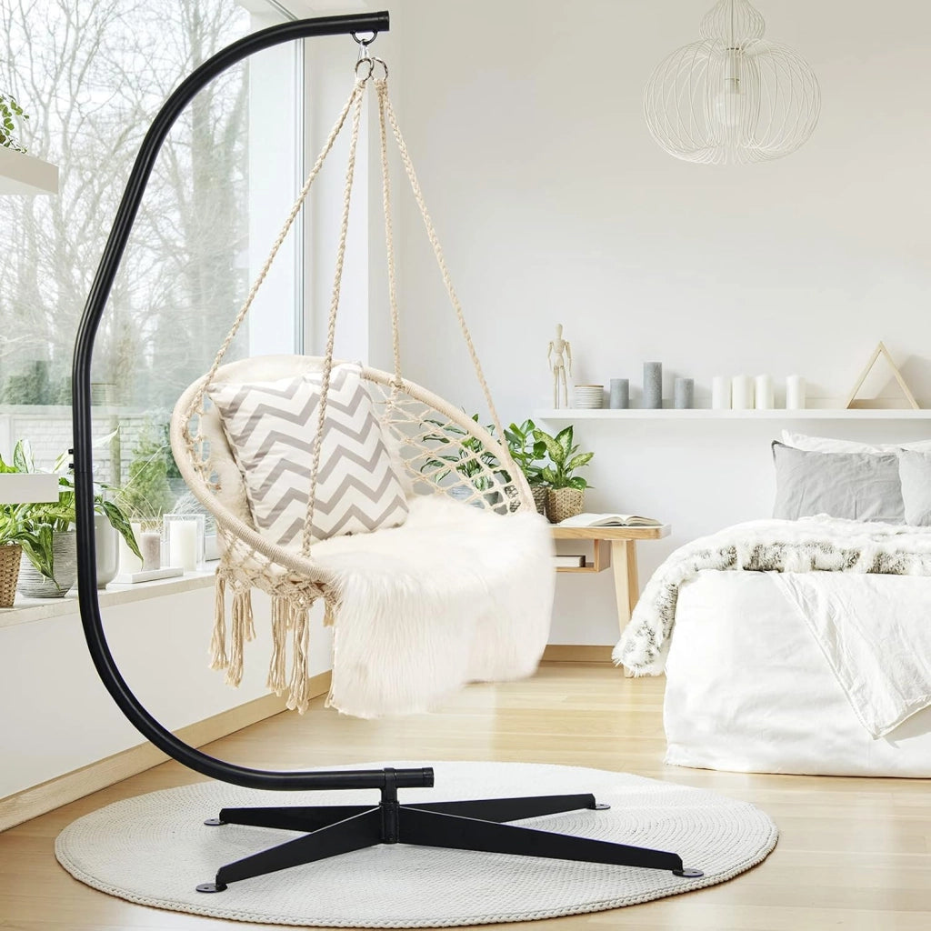 Telaio per amaca, telaio per poltrona sospesa con gancio, supporto stabile e sicuro, carico massimo 150 kg, supporto C per poltrona sospesa in interni, patio, giardino