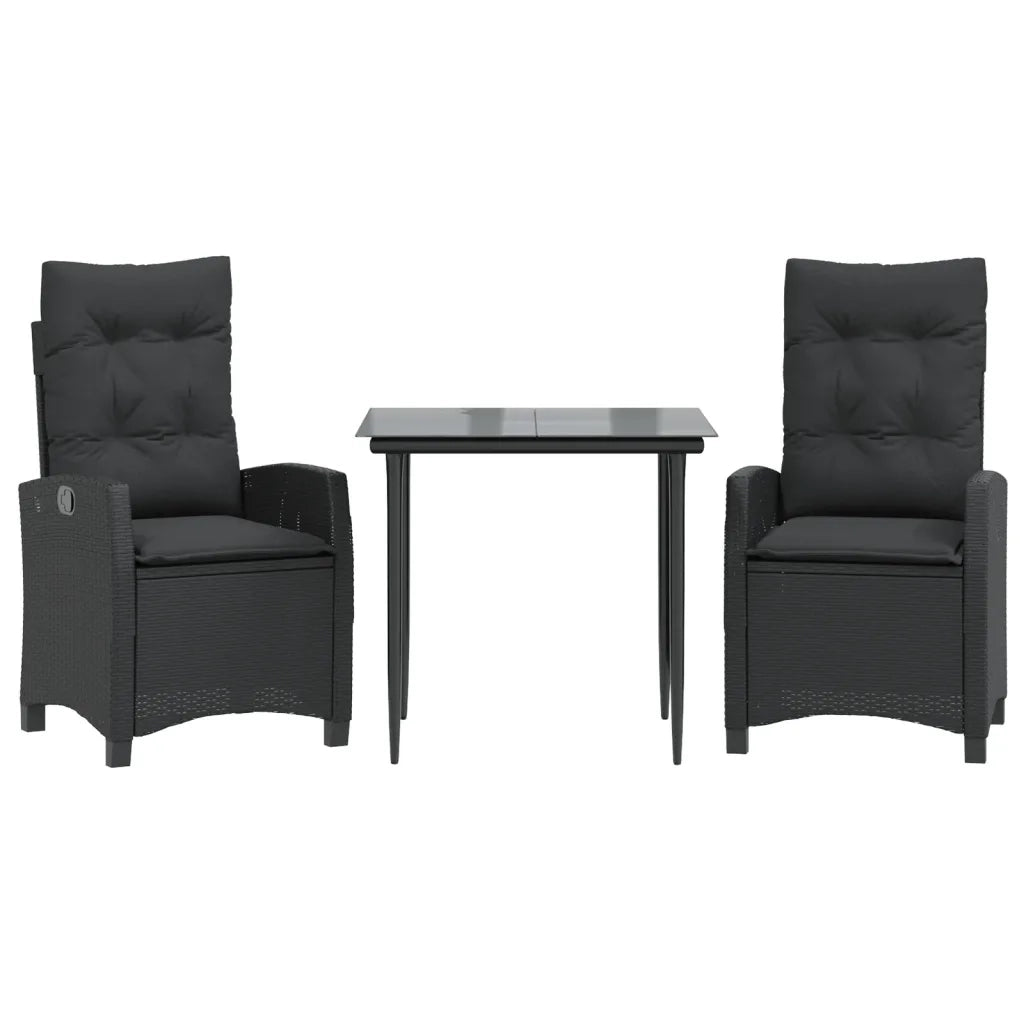 Set da Pranzo da Giardino 3 pz con Cuscini Nero in Polyrattan