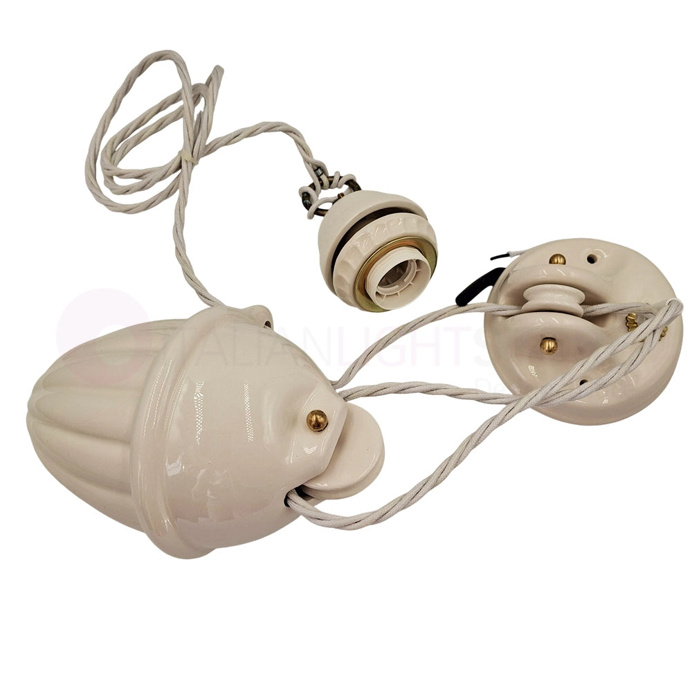 POMARANCE Lampadario Saliscendi in Ceramica Traforata Ø41 Rustico Country