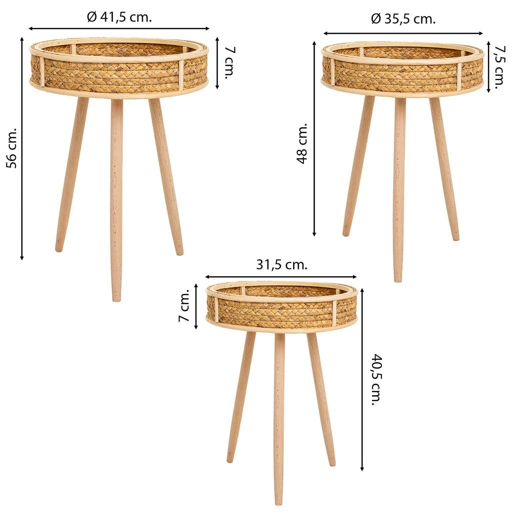 Set di 3 tavolini angolari in bambù e legno marrone