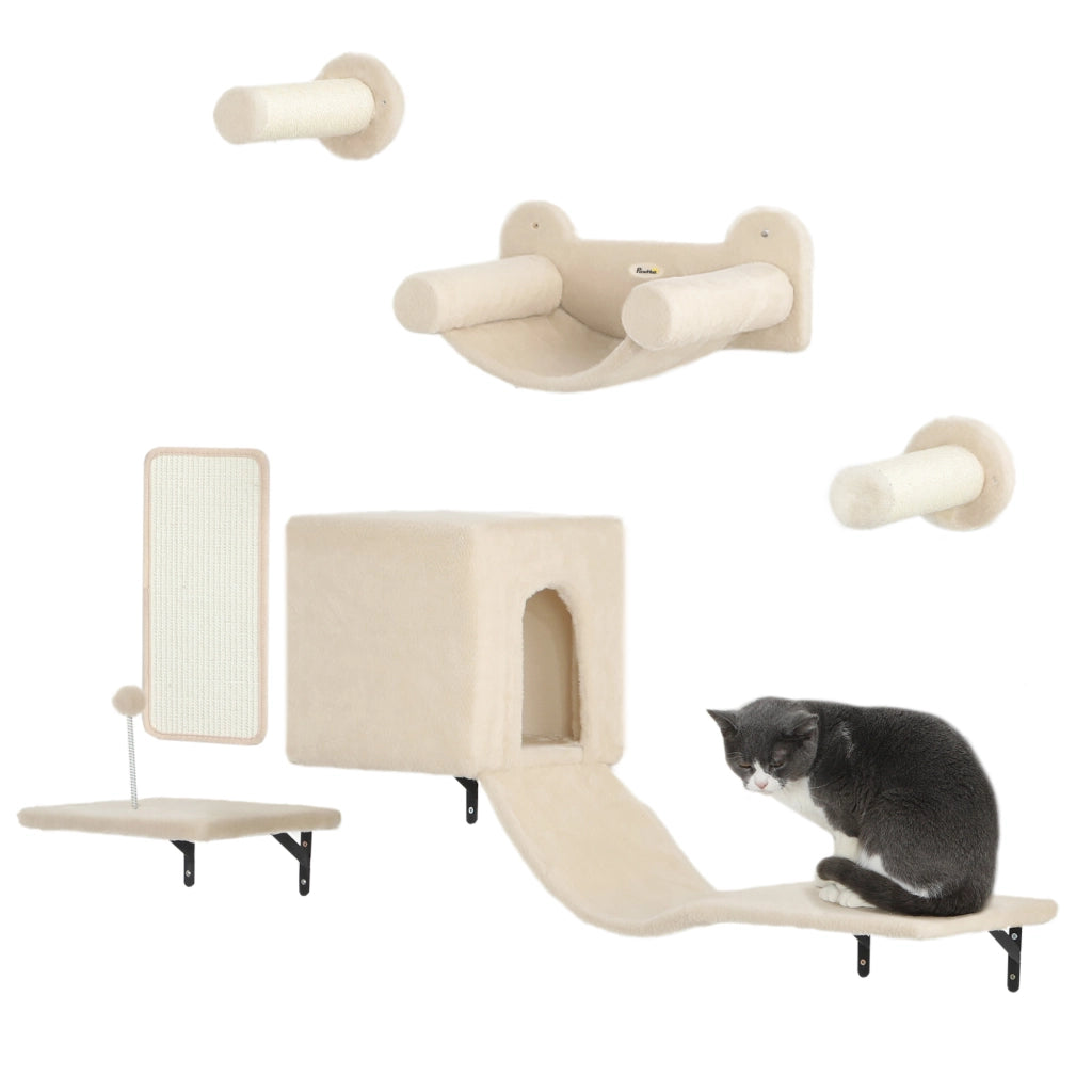 Gioco per Gatti a Parete con Piattaforma, Amaca e Graffiatoio ¨C Minimal ¨C Beige