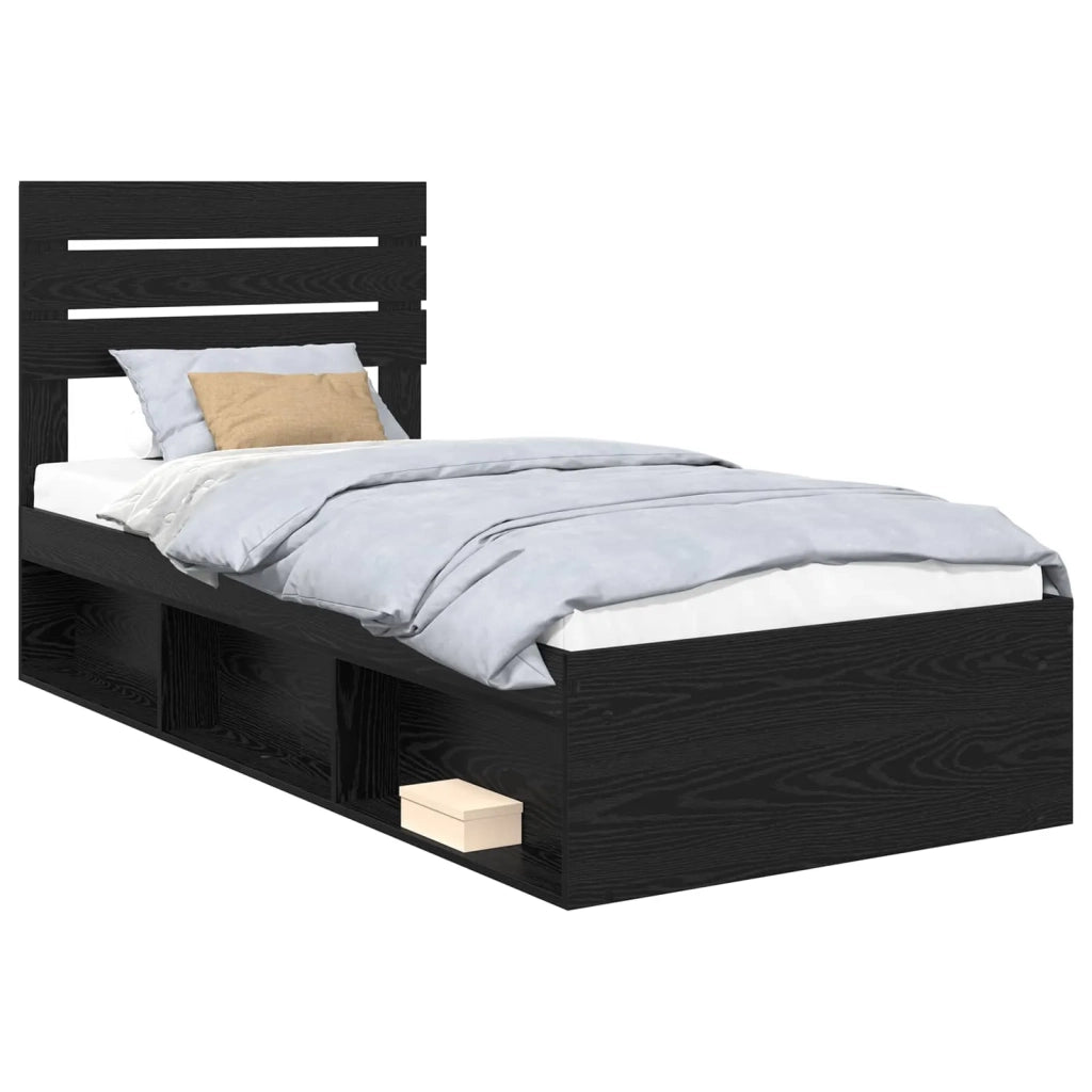 Letto singolo | Letto per adulti | Struttura del letto Nero 100 x 200 cm Pino massello