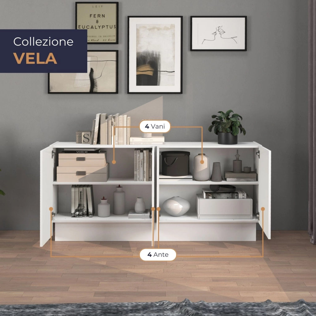 WHOUS Madia Vela con 4 ante colore bianco lucido 160x35x75,4 cm