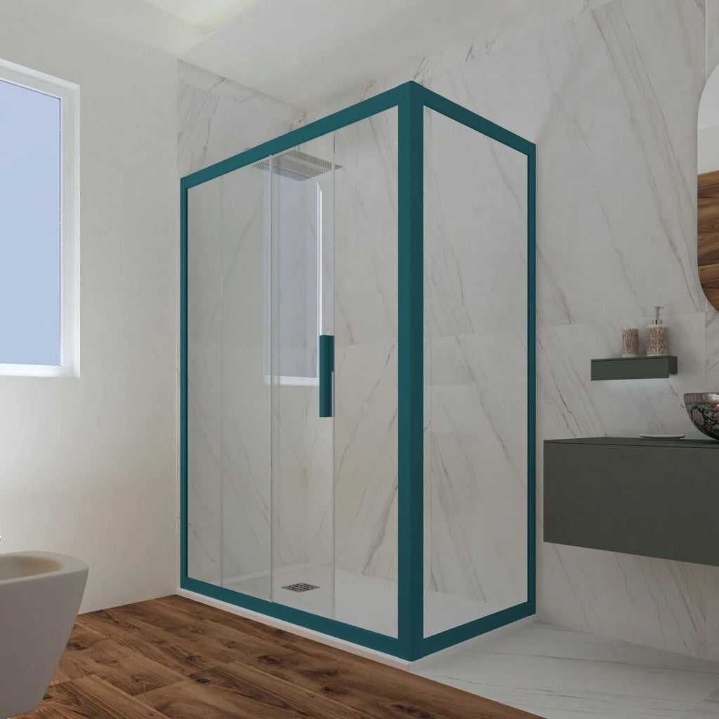 Box doccia scorrevole 80x150 CM H 200 Vetro Trasparente Profilo Verde Night Watch mod. Deco Duo