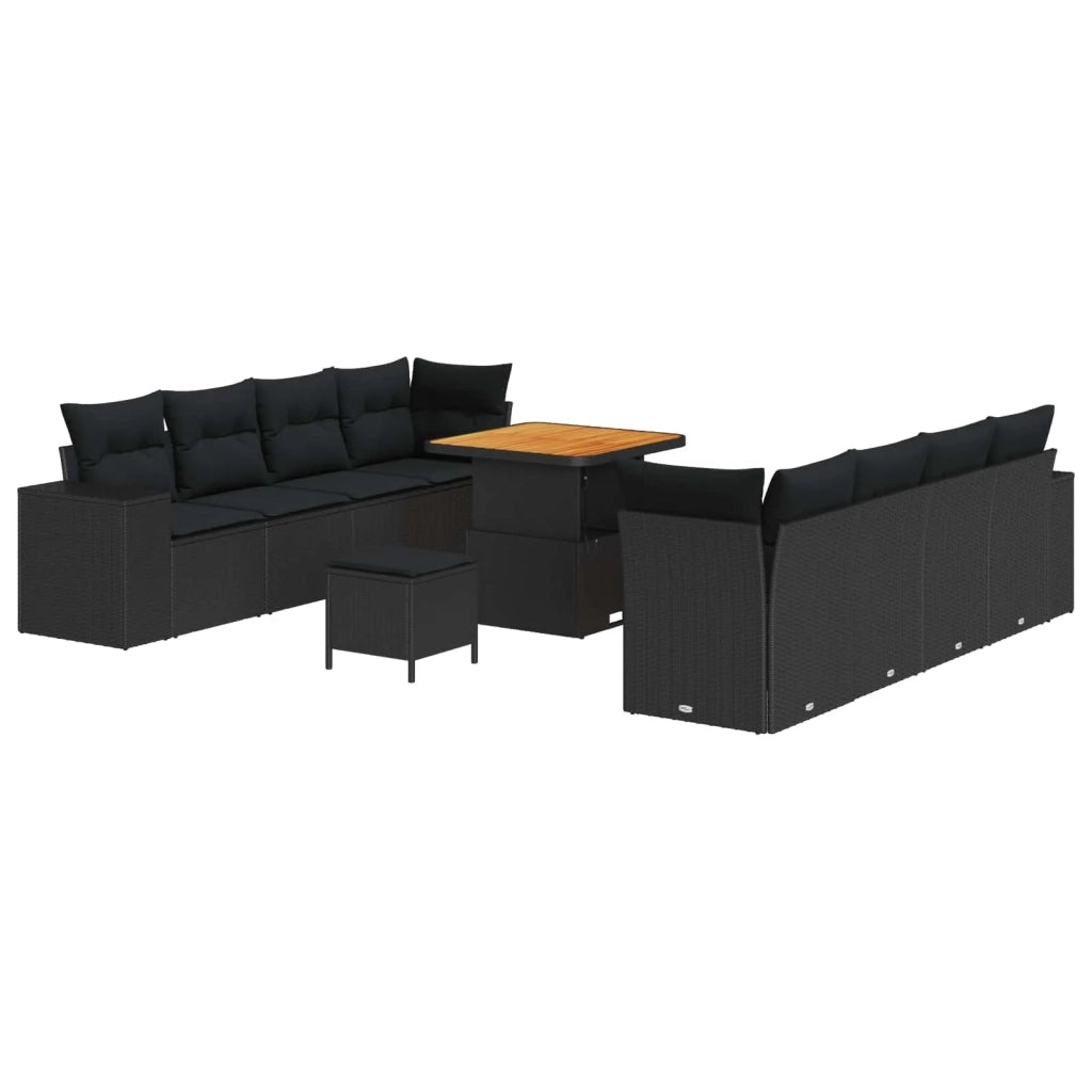 Set Divano da Giardino con cuscino 11 pcs Nero polyrattan 3361974