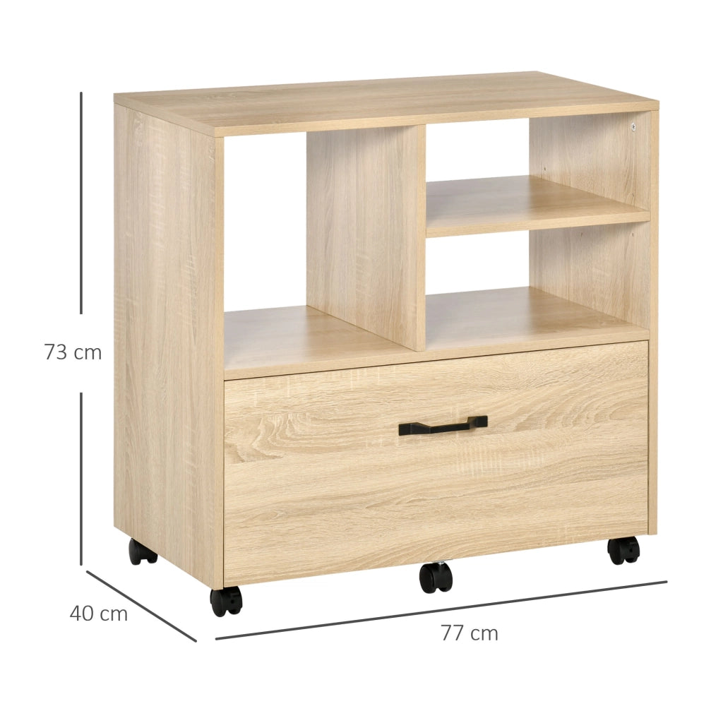 Cassettiera Mobile con Ruote Porta Stampante ¨C Xylo ¨C 5 Ruote, Cassetto e Ripiano, Legno, 77x40x73cm