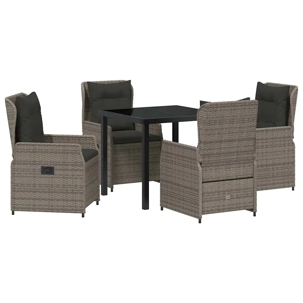 Set da Pranzo per Giardino 5 pcs Grigio polyrattan