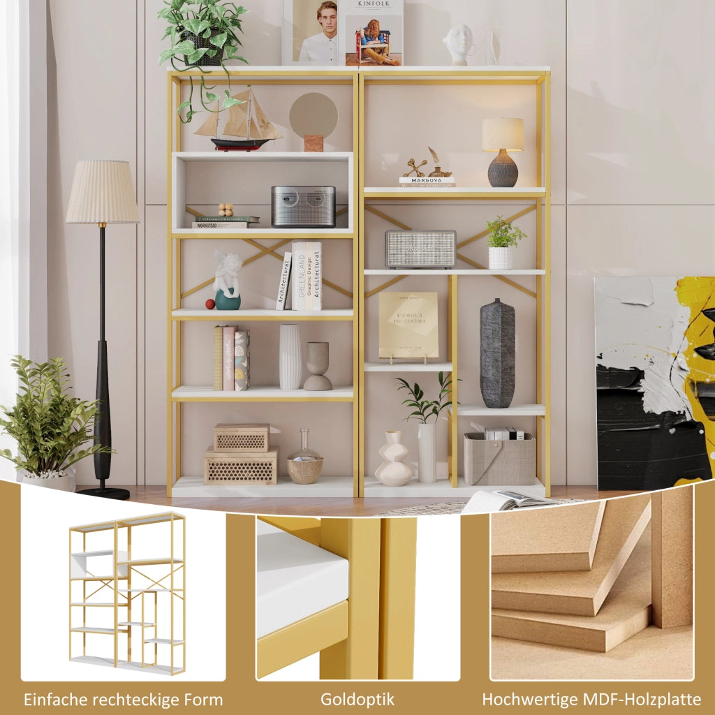 LIBRERIA Multilivello 160x29,5x180 cm MDF e Metallo Bianco e Oro