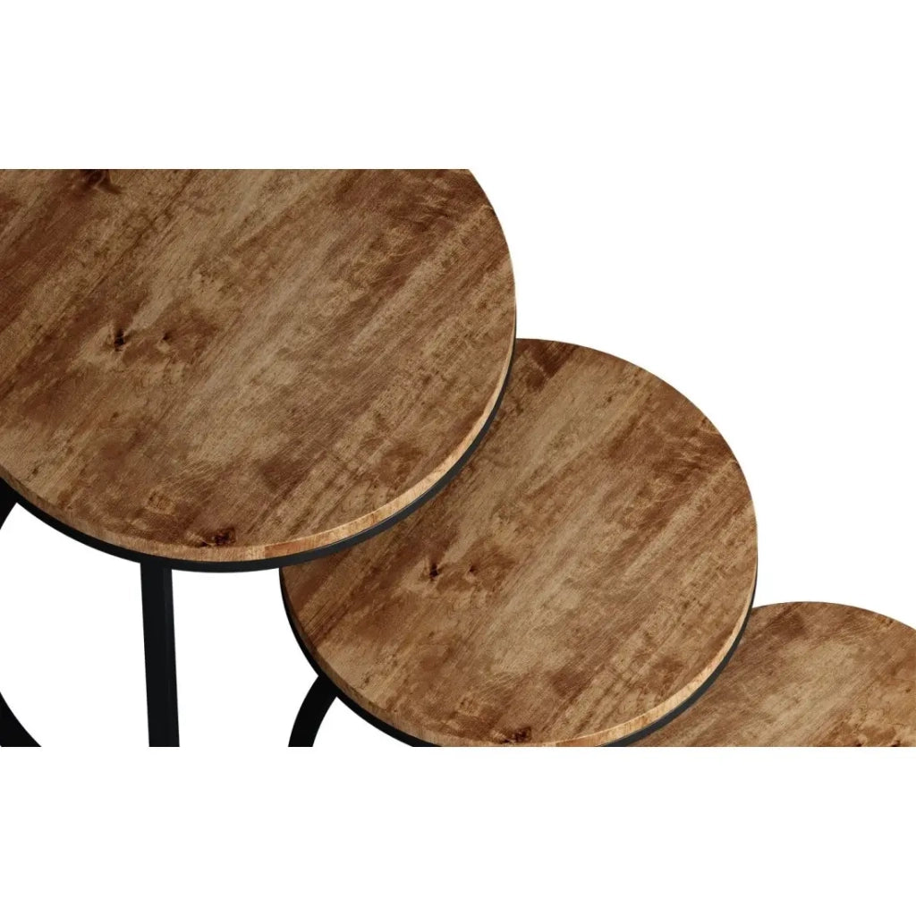 Tavolino basso PLATO – Set di 3 tavolini nidificati rotondi effetto legno di mangolia