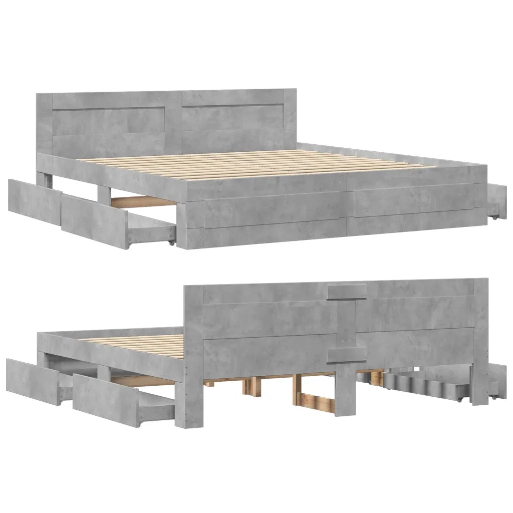 Letto matrimoniale | Letto per adulti | Giroletto Testiera Grigio Cemento 200x200 cm Legno Multistrato
