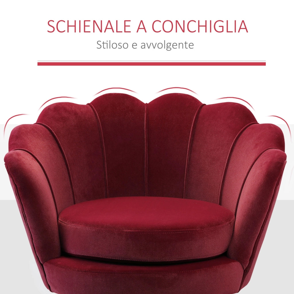 Poltrona Imbottita 76x67x74 cm in Tessuto Vellutato Rosso