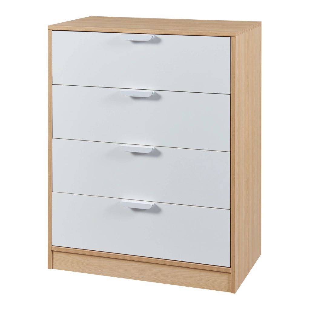 Comò Varkaus con 4 Cassetti - Effetto Rovere / Bianco [en.casa]