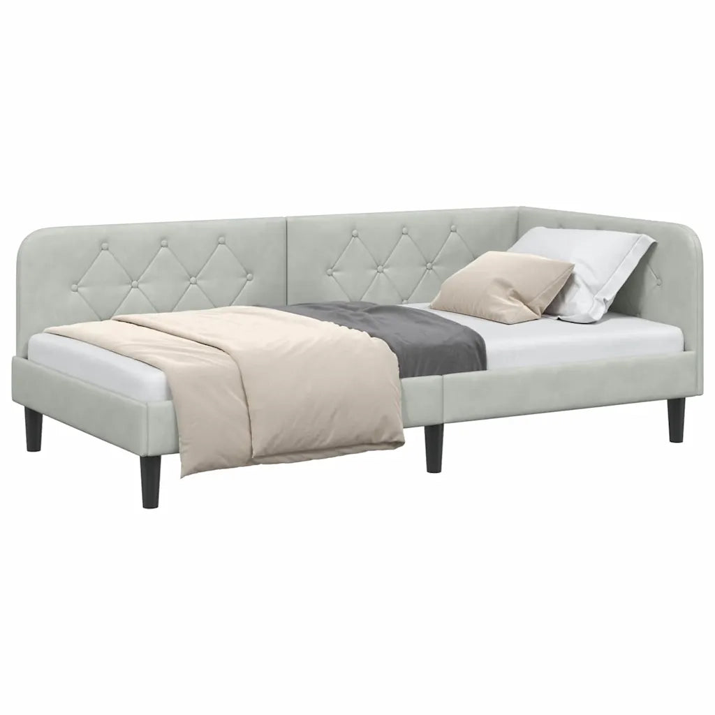 Cornice del letto ad angolo Grigio chiaro 100 x 200 cm Velluto 42016616