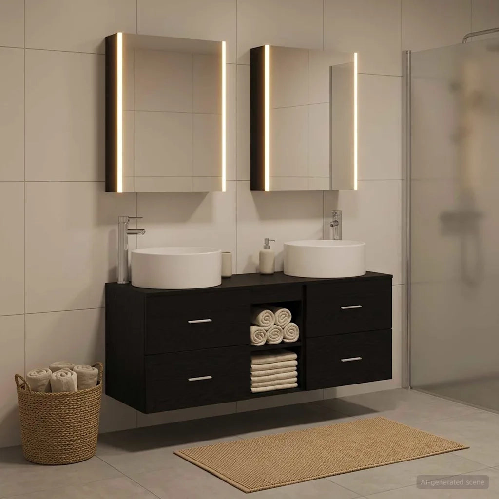 Set di mobili per il bagno 5 pcs Rovere Nero 3407088