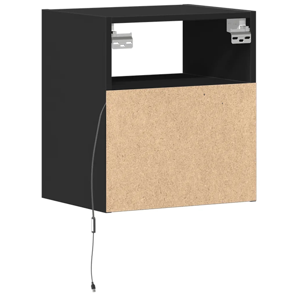 Set di 2 Comodini | Armadio da Notte | Mobiletto da notte a Parete con Luci LED Neri
