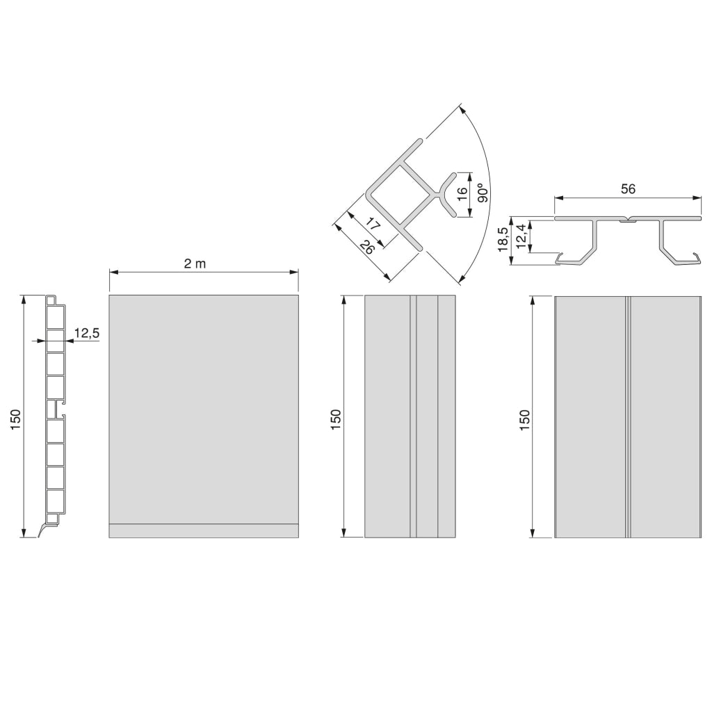 Battiscopa per Mobili Cucina 4,7m H15 cm con Giunti in Plastica Emuca Anodizzato Satinato