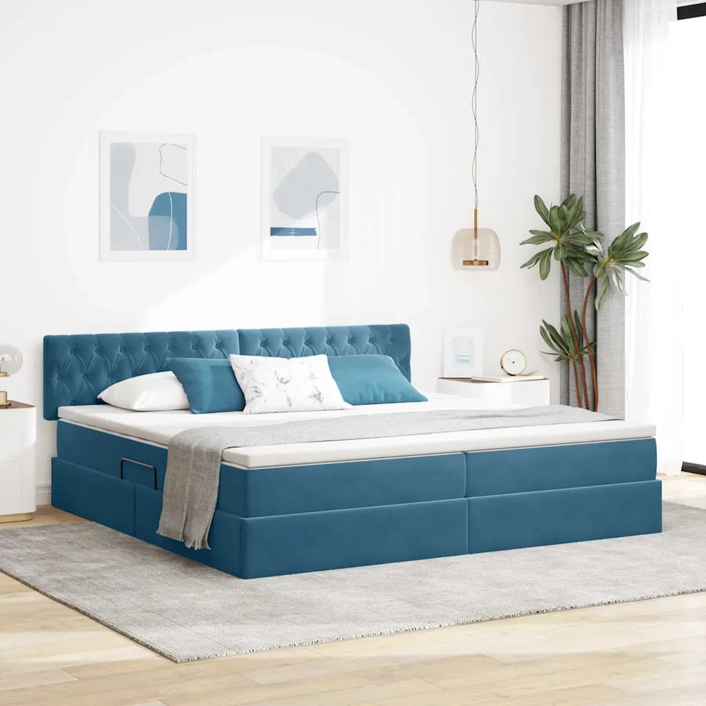 Letto con Contenitore Blu Scuro 200 x 200 cm Velluto 3370843