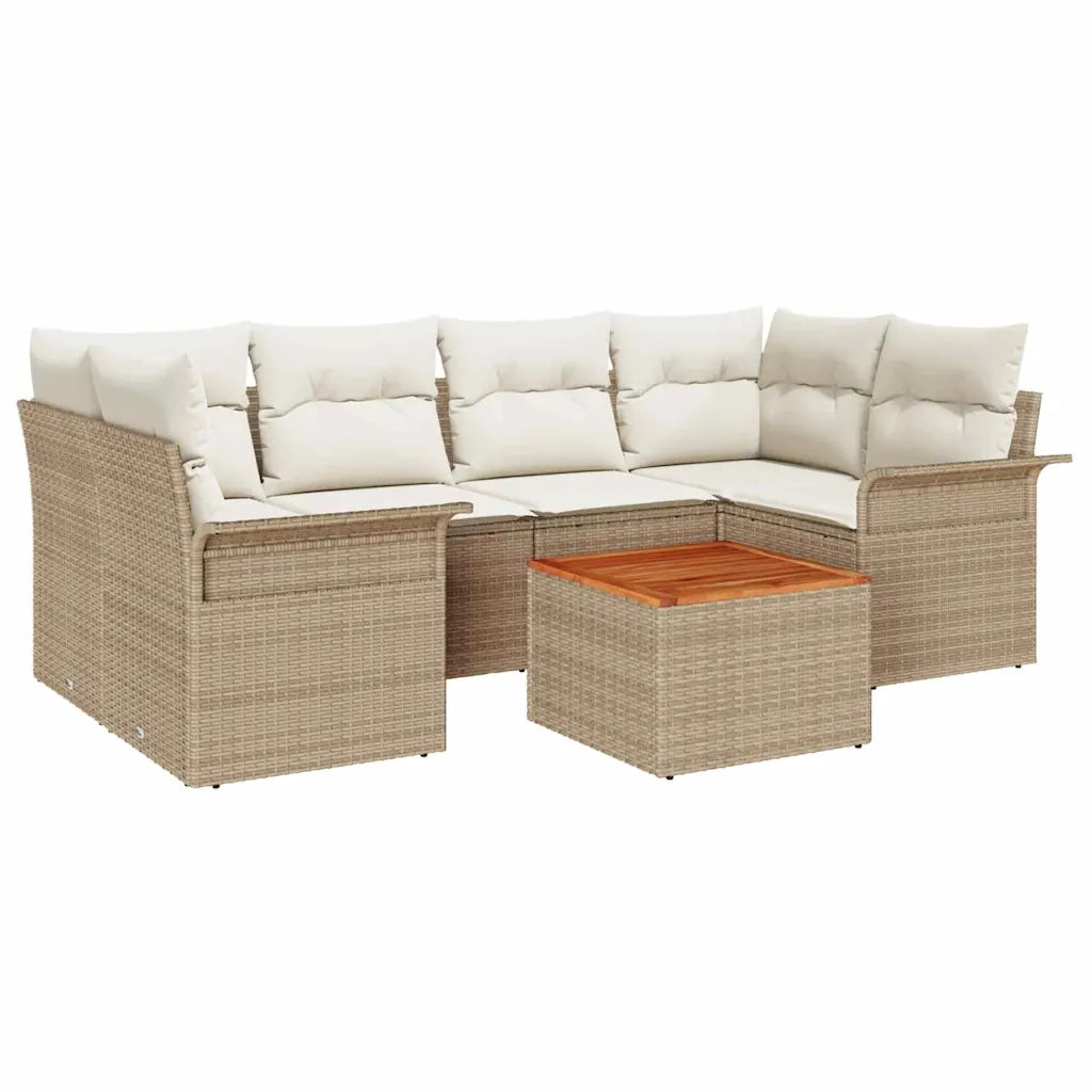 Set Divano da Giardino con cuscino 7 pcs Beige polyrattan