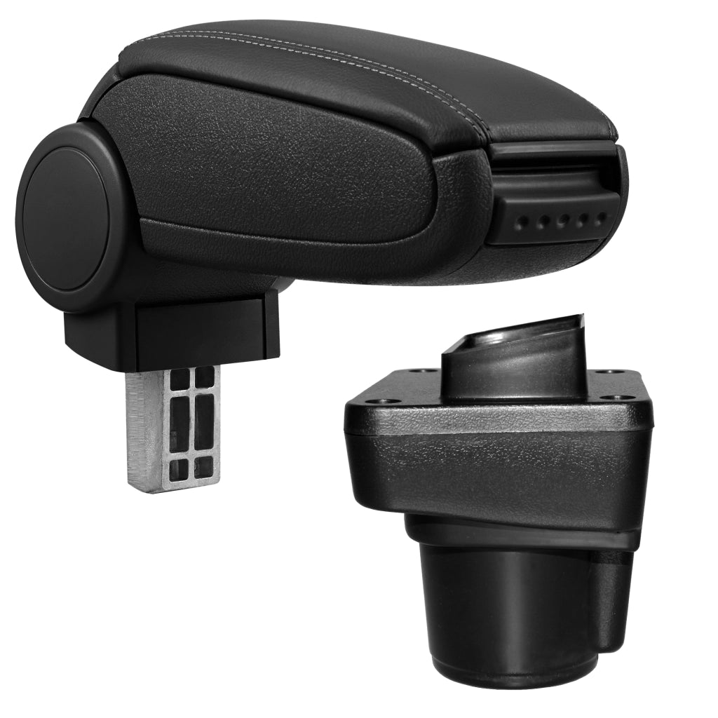 [pro.tec] Bracciolo centrale per Ford Ka+ (da 2014) - Rivestimento in similpelle nero con cuciture nere - con vano portaoggetti