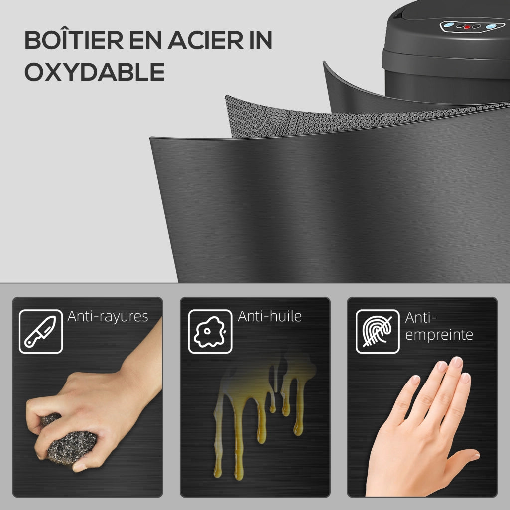 Pattumiera Automatica 50L ¨C Xylo ¨C Acciaio Inox Nero 30,5x30,5x85cm