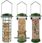 Set di alimentazione in stile urbano da 3 casette alimentatrici appese, alimentatore robusto in metallo per uccelli, facile da pulire e riempire (verde - 3 pezzi)