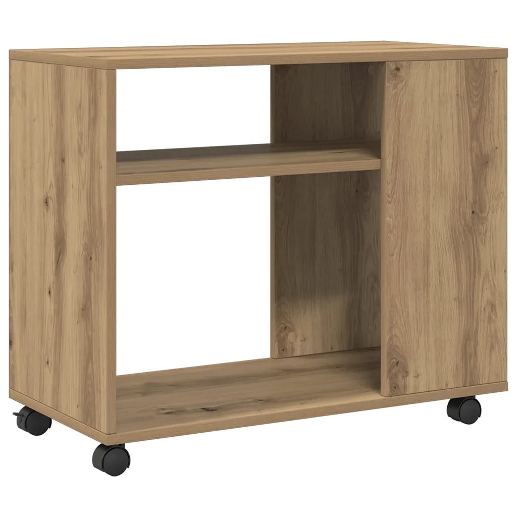 Tavolino | Tavolo laterale con Ruote Rovere Artigianale 70x35x60 cm in Truciolato