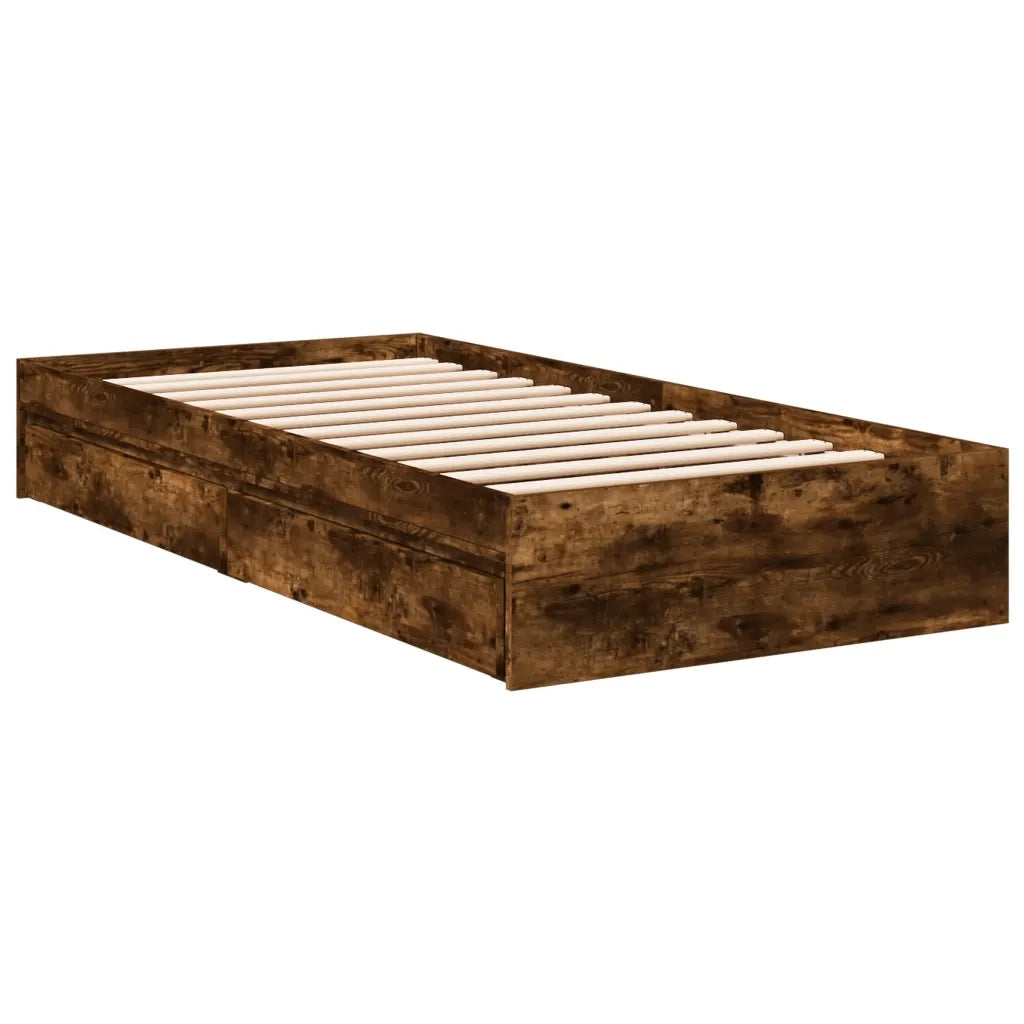 Letto singolo | Letto per adulti | Giroletto con Cassetti Rovere Fumo 75x190 cm Legno Multistrato