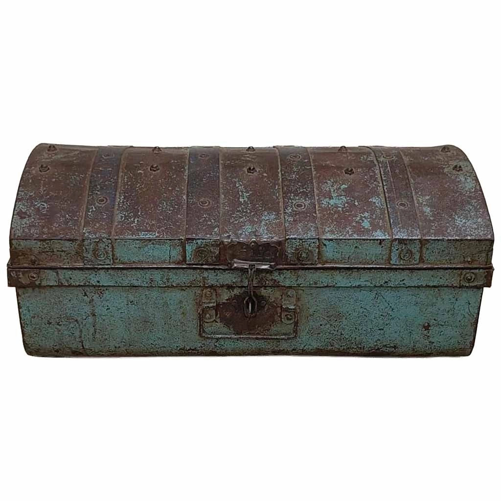Valigia metallo artigianale blu 67x37x25h cm