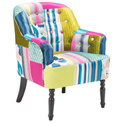 Poltrona Multicolore Tessuto Blu Patchwork Sedia Club Bottone Gambe In Legno capitonné