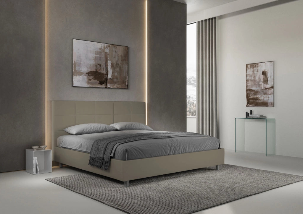BS COM Letto matrimoniale king size contenitore imbottito 180x200 similpelle cappuccino