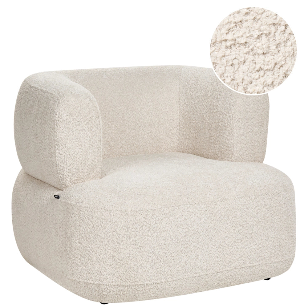 Accogliente Poltrona in Tessuto Chenille di Poliestere Beige Chiaro con Schienale Curvo Design Moderno Scandinavo