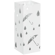 Portaombrelli in Acciaio con 4 Ganci e Bandeja di Gocciolamento ¨C zephmum ¨C Bianco 15.5x15.5x41 cm