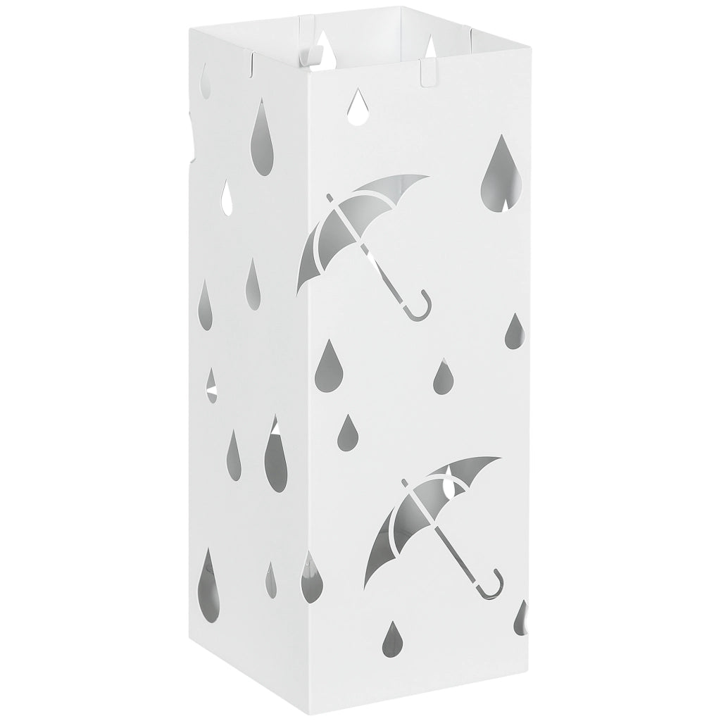 Portaombrelli in Acciaio con 4 Ganci e Bandeja di Gocciolamento ¨C zephmum ¨C Bianco 15.5x15.5x41 cm