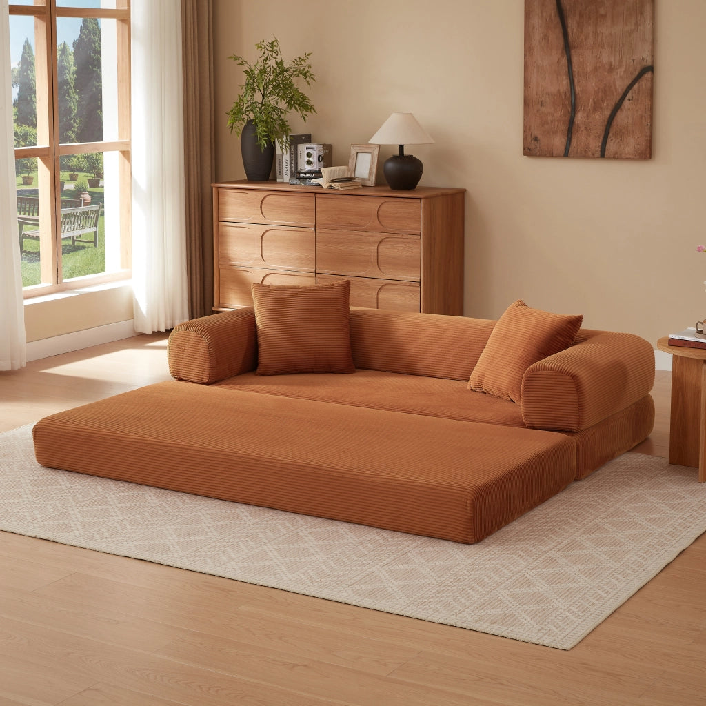 DIVANO LETTO Modulare in velluto Terracotta