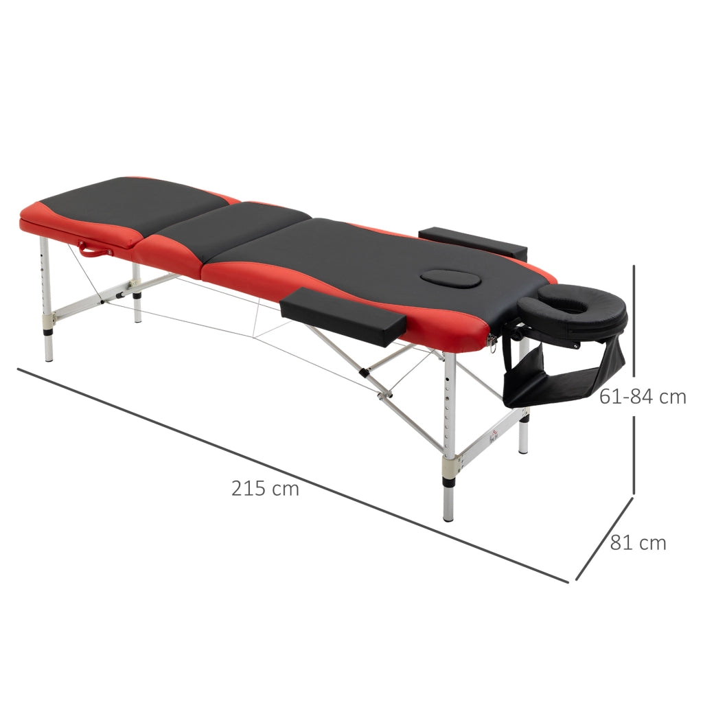 Lettino da Massaggio Pieghevole Regolabile ¨C Minimal ¨C Nero e Rosso 215x81x61-84 cm