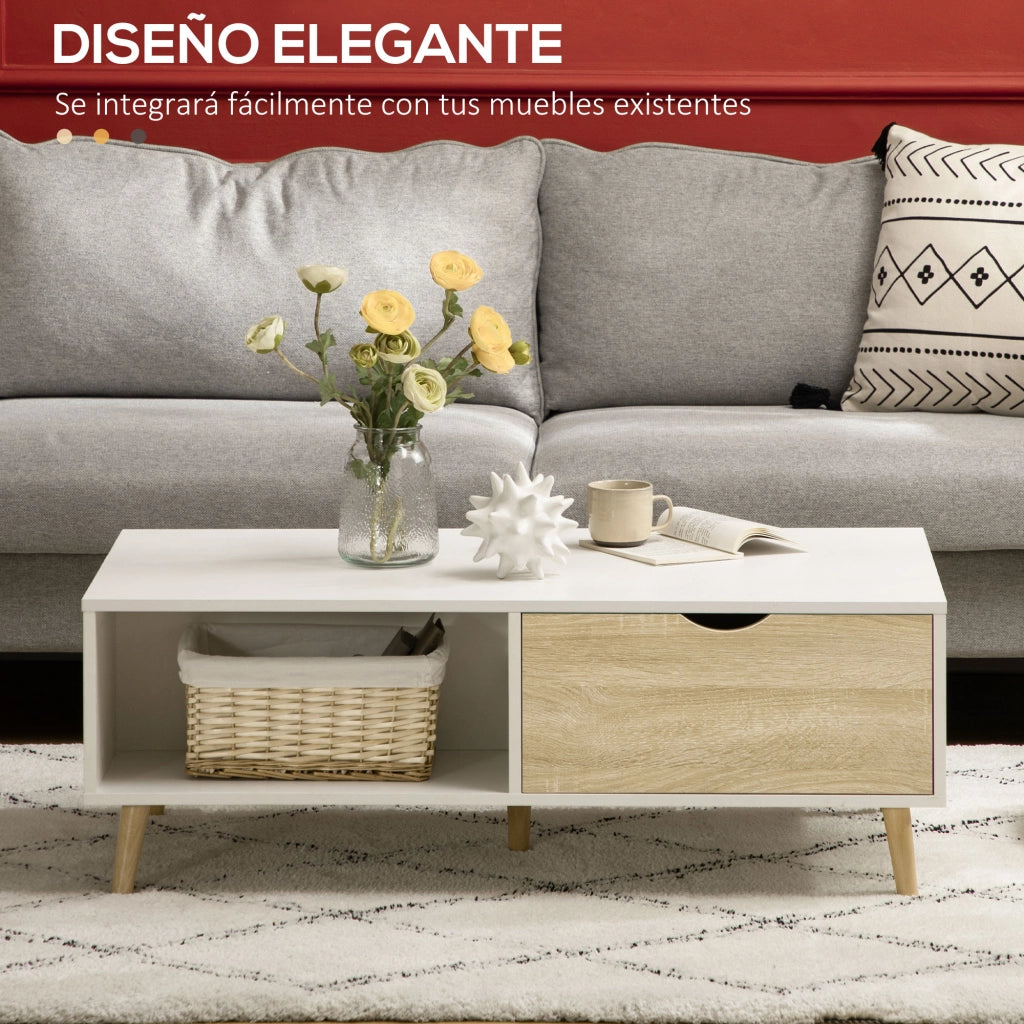 Tavolino da caff¨¨ con cassetti e scaffale ¨C Minimal ¨C 106x58x39,5 cm bianco