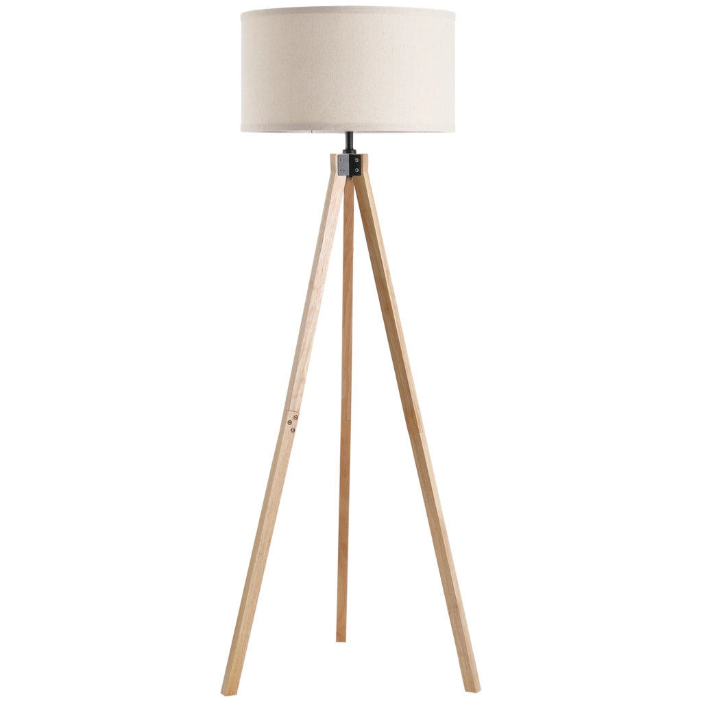 Lampada da Terra Treppiede Stile Scandinavo ¨C Xylo ¨C Legno di Pino e Lino Beige 45x45x152cm