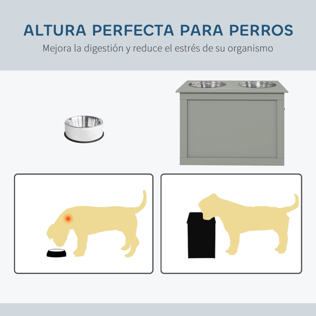 Ciotola per Cane con Alimentatore e Contenitore ¨C Minimal ¨C Grigio 60x30x41 cm