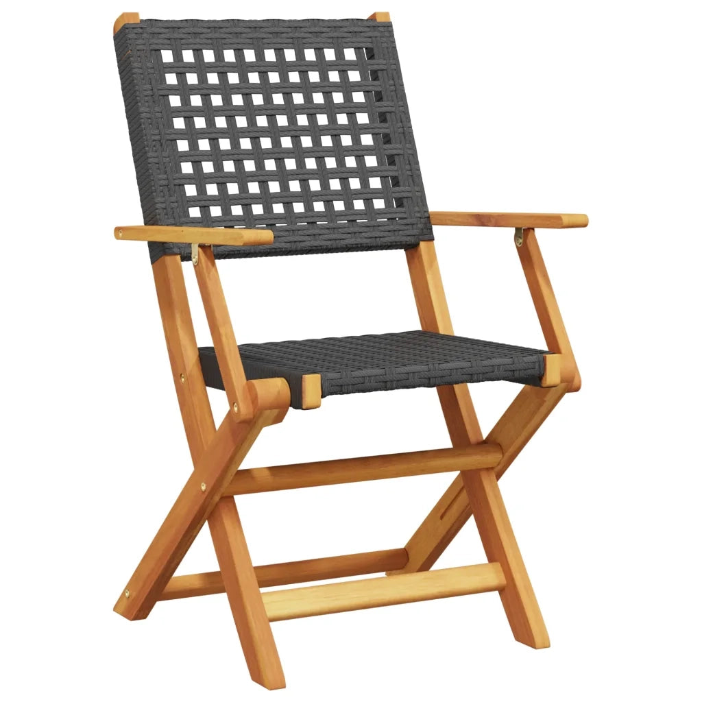 Set da Bistrot 3 pz Nero in Polyrattan e Legno Massello 3281802