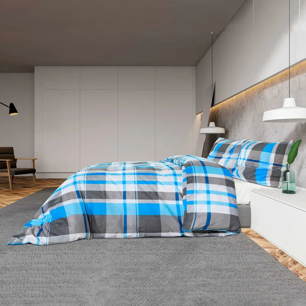 Set Copripiumino Blu e Grigio 140x200 cm in Cotone 136062