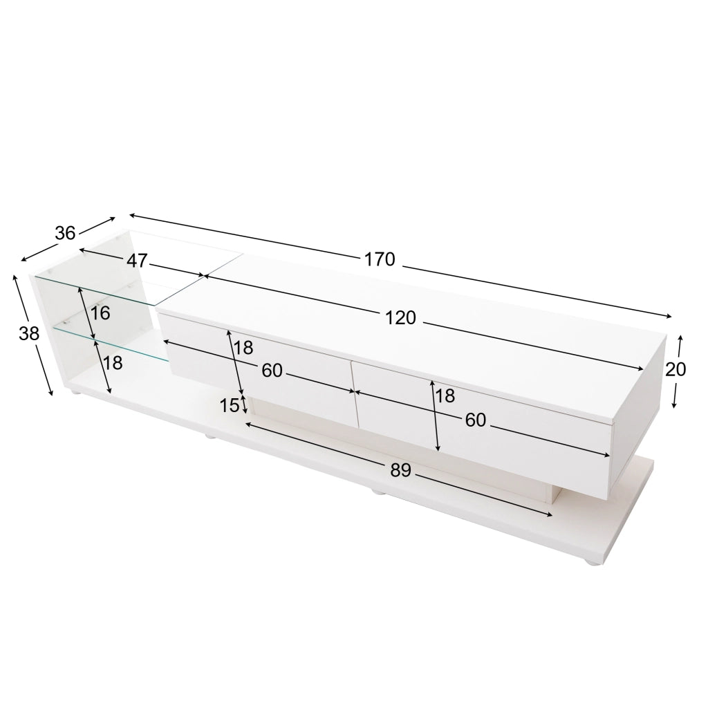 Mobile TV con LED ¨C MINIMAL ¨C Bianco Lucido, Vetro, Design Moderno