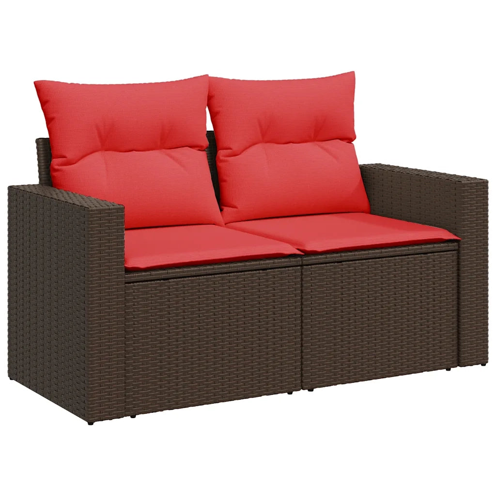 Set Divano da Giardino 5 pz | Set Salotto da Giardino con Cuscini Marrone in Polyrattan