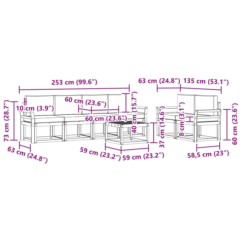 Set di divani da esterno 7 pz Bianco e Grigio Chiaro Poliestere 3387280