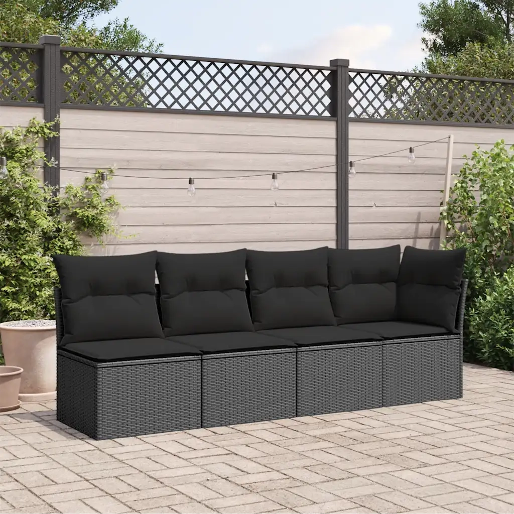 Divano da giardino con cuscini 4 Posti-Sofa da Giardino-Divano da esterno nero in polyrattan 755920