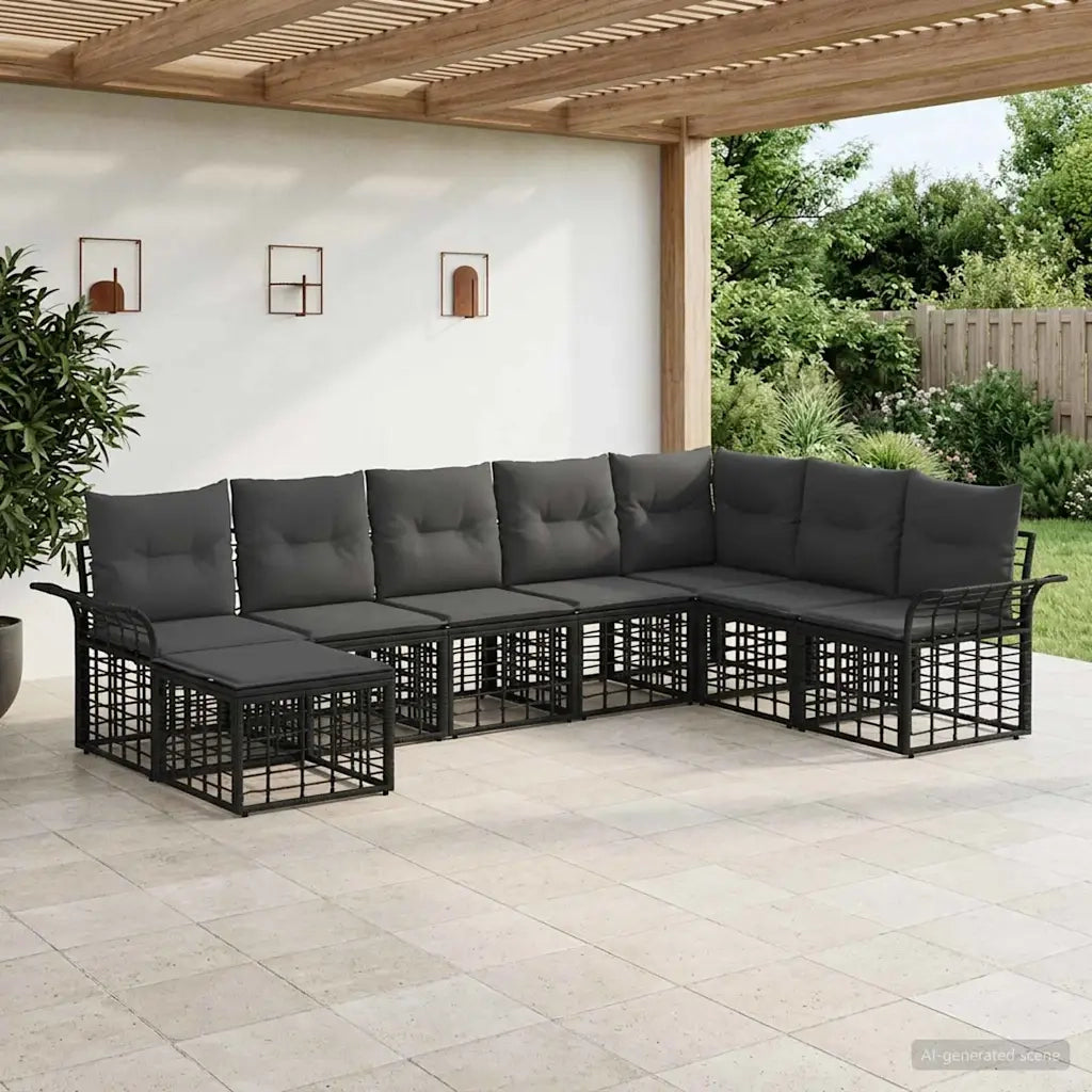 Set di divani da esterno 8 pcs Nero e Grigio scuro Poliestere 3437749