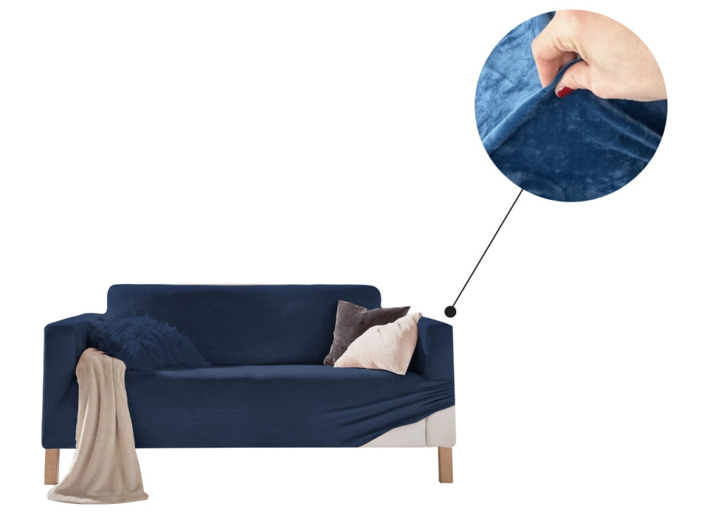 Copridivano Elasticizzato Effetto Velluto Modello Morbidissimo Colore Blu - 4 Posti - Blu