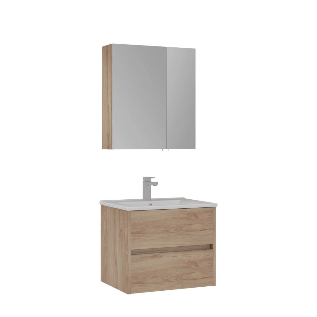 Set mobile lavabo con specchio (2 pezzi) "Side 65 v2" - 65 x 45 x 52 cm - Rovere