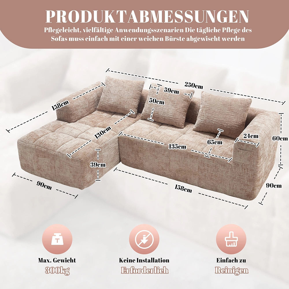 Divano angolare moderno - Xylo - 3 posti in L, chenille, kaki